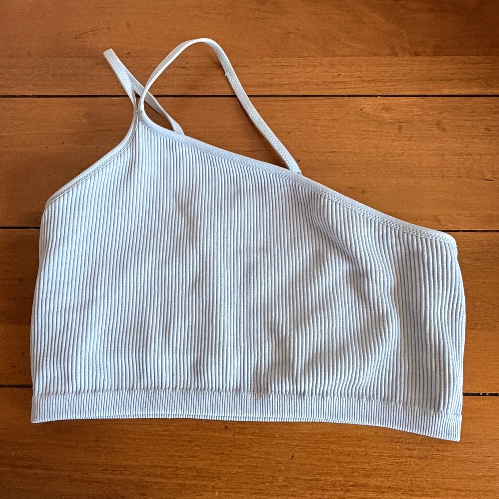 Aerie Light Blue Ribbed Seamless Asymmetrical Bralette Crop Top  Medium